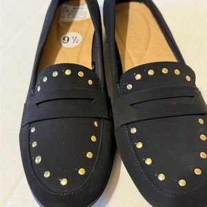 Elegant Black Loafers with Gold Studs